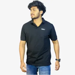 Men's Black Solid Polo T-Shirt | Premium Cotton Casual Half Sleeve Collar T-Shirt
